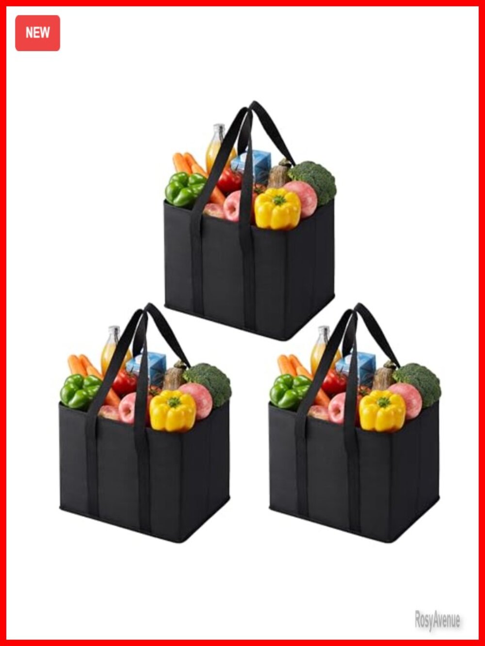Reusable Grocery Shopping Bags 3 Pack Utility Tote Sturdy Handles
